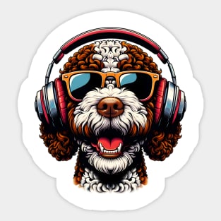 Lagotto Romagnolo Smiling DJ with Headphones and Sunglasses Sticker